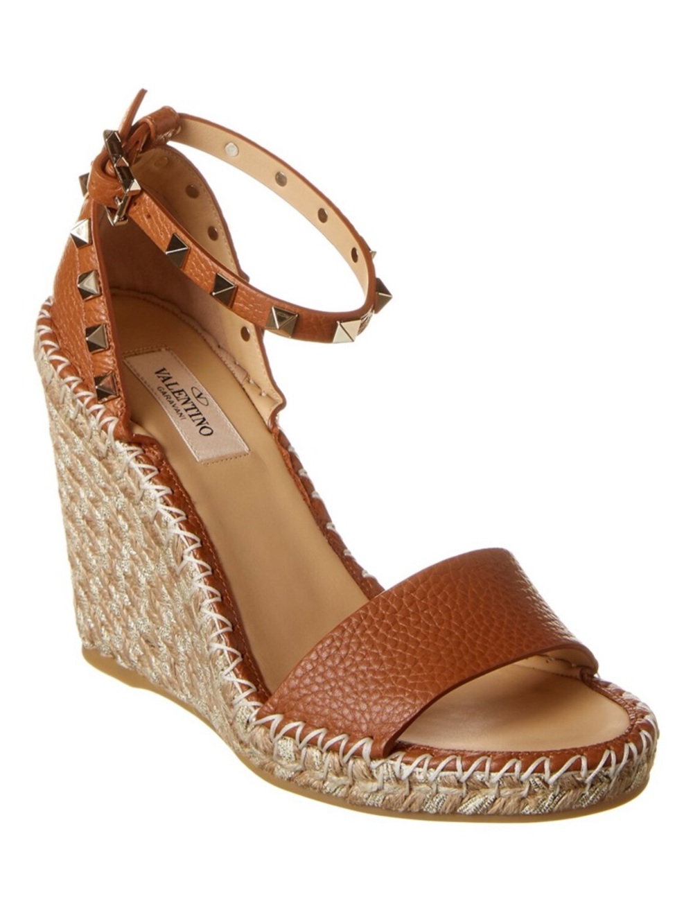 Valentino Brown Leather Studded Ankle-Strap Espadrille Sandals - Picture 5 of 6